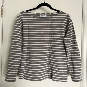 Everlane White and Gray Striped Long Sleeve Tee